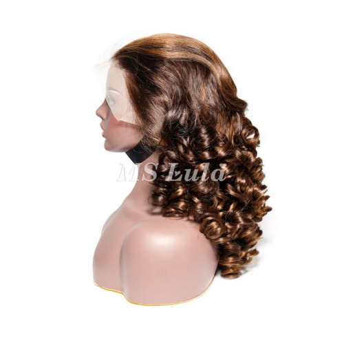 #4/30 Double Drawn Bouncy Curl 13x4 Transparent Lace Full Frontal 300% Density Wig | Human Hair Wig | Lace Front